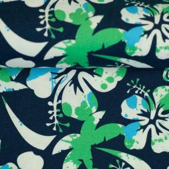 Preview: Piquejersey Malta Blüten Grün/Blau by Swafing